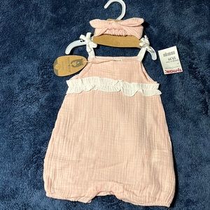 Rabbit + Bear Organics pink and white strapped one piece